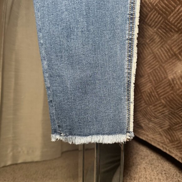 INC Skinny Leg Regular Fit Jeans Size 12 Plaid Patch Frayed Hem Holes Pockets - Picture 6 of 9